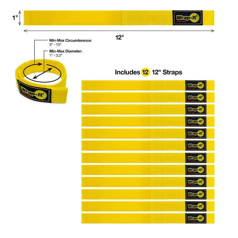 Wrap-It Storage Quick-Straps by Wrap-It Storage - 12" (12 Pack) Yellow - Extension Cord Holder for RV and Boat Organizing - Image 3